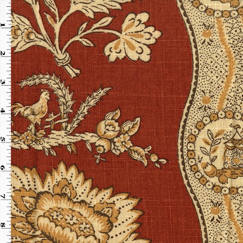 Auburn Red/Multi Floral Printed Linen Blend Decor Fabric DFW61468