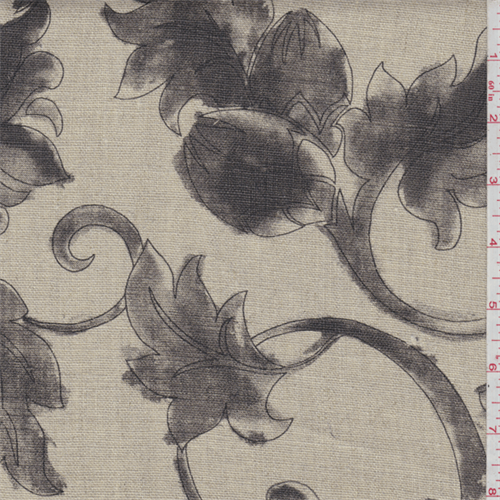 Tan Botanical Scroll Print Linen