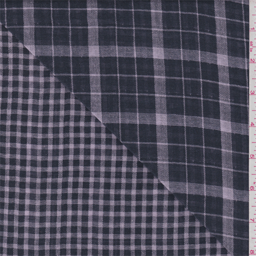 Dark Navy/Purple Plaid Reversible Gauze