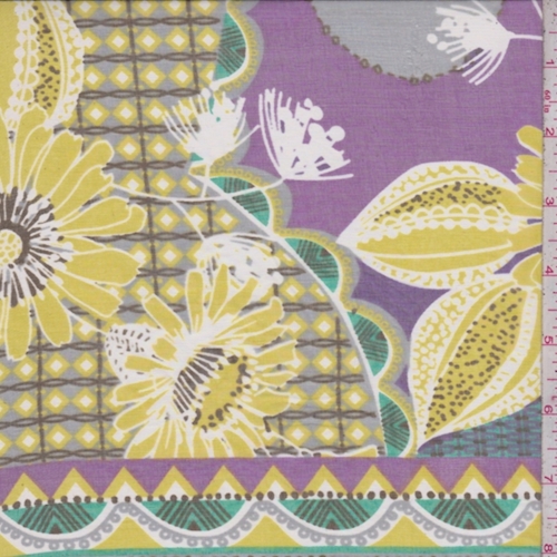 Purple/Yellow/Grey Floral Silk Chiffon
