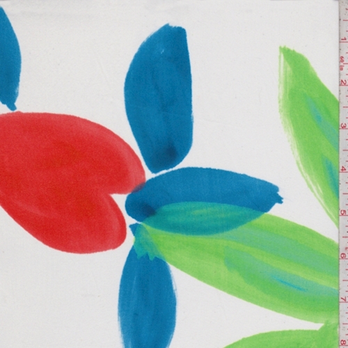 White/Teal/Pink Watercolor Floral Satin Charmeuse