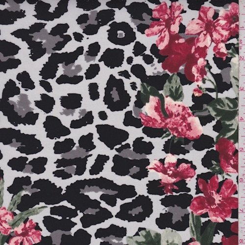 Pearl/Ruby Cheetah/Floral Print Crepe Georgette