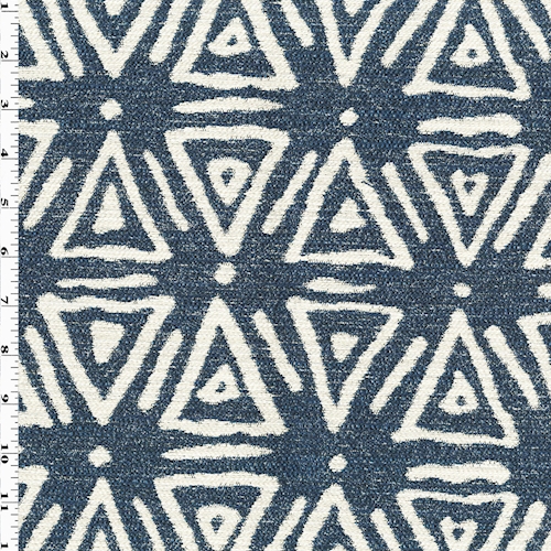 Navy Blue/Off-White Abstract Damask Home Decorating Fabric