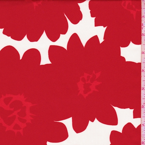 White/Crimson Floral Pop Sateen