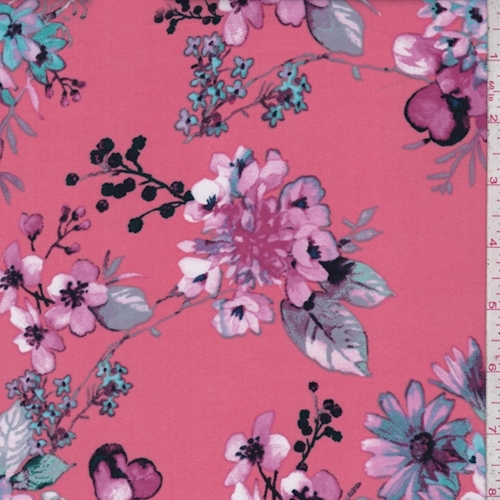 Coral/Magenta Dogwood Floral Challis