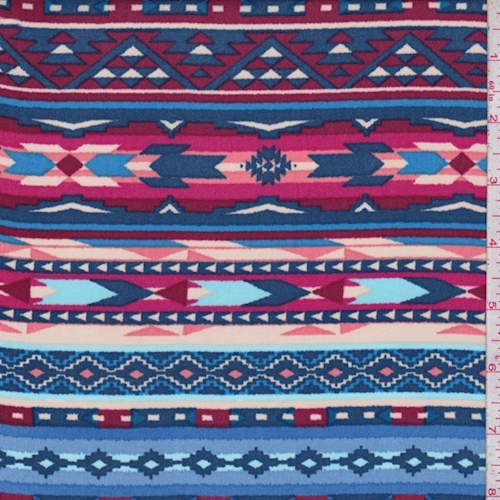 Sky/Burgundy/Beige Southwest Stripe Challis