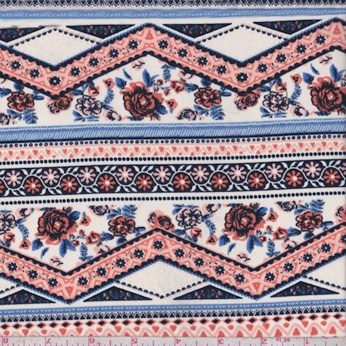 Bone/Clay/Blue Floral Chevron Challis
