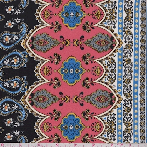 Black/Salmon/Blue Moroccan Stripe Challis
