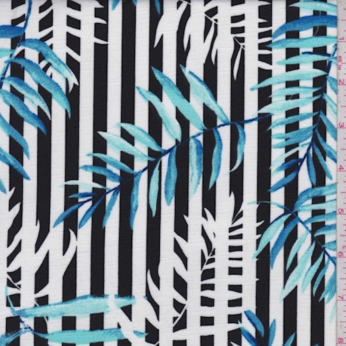 Black/White Stripe/Palm Linen Look