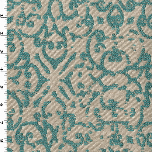 Teal/Beige Abstract Baroque Damask Home Decorating Fabric