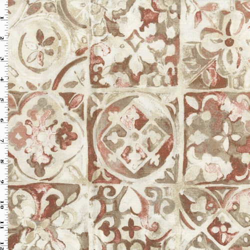 Oxidized Red/Taupe Floral Tile Printed Canvas Decor Fabric DFW61217