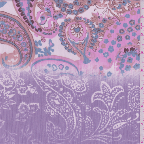 Lilac Paisley Print Crinkled Chiffon