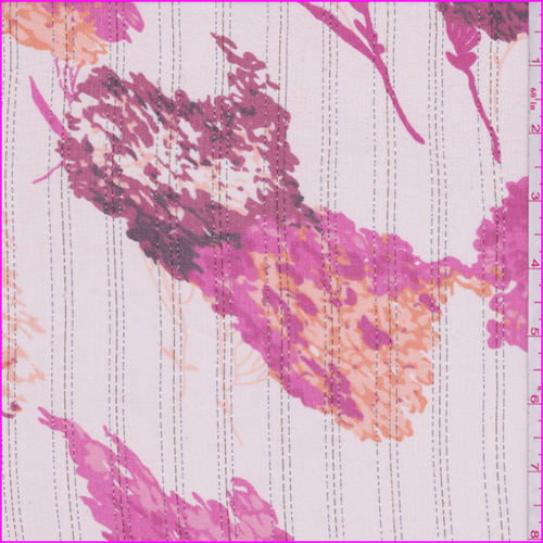 Peach/Pink Floral Metallic Stripe Crinkled Silk Chiffon