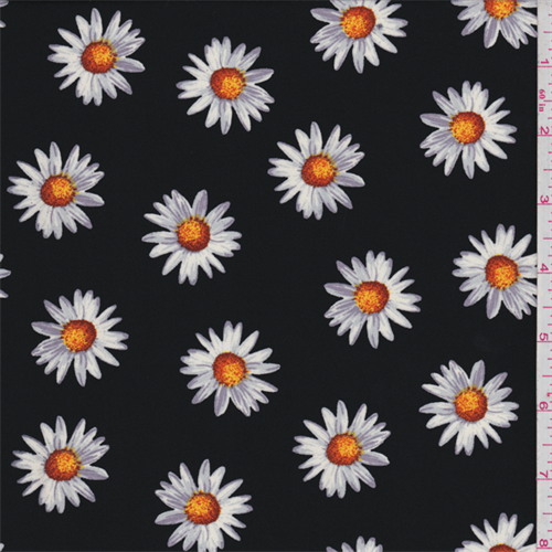 Black Daisy Print Polyester Georgette