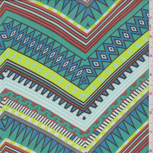 Turquoise/Jade/Orange Tribal Chevron Chiffon