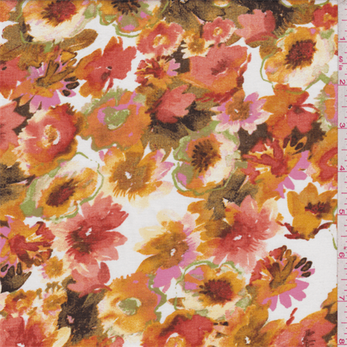 White/Orange Multi Poppy Print Cotton Lawn