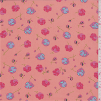 Coral Orange Floral Polyester Chiffon