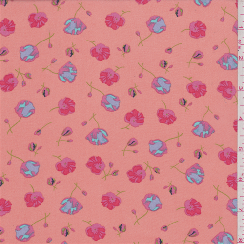 Coral Orange Floral Polyester Chiffon