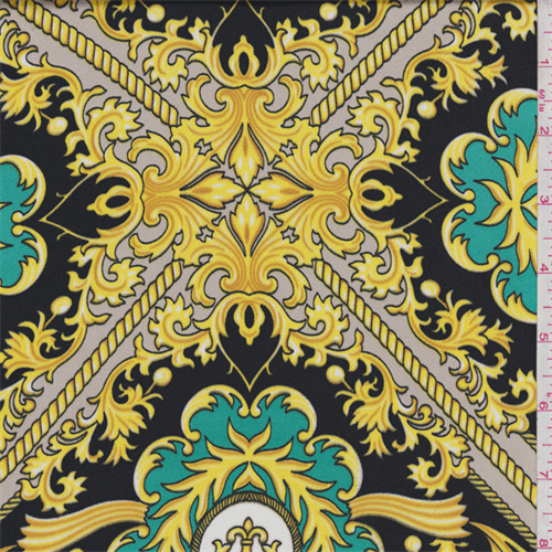 Black/Yellow/Jade Baroque Charmeuse