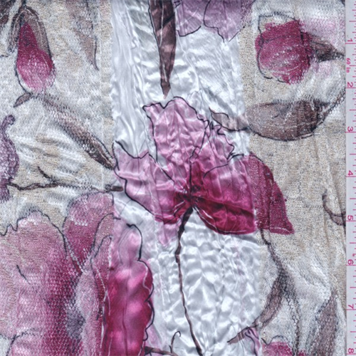 White/Pink Floral Crinkle Satin Charmeuse