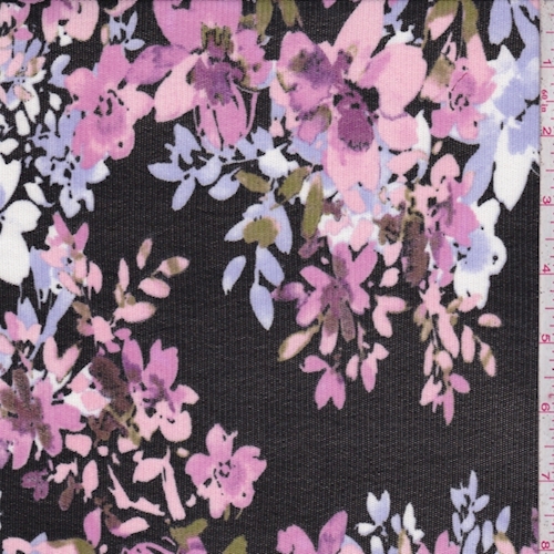 Black/Lilac Multi Floral Power Mesh - 95833 | Fashion Fabrics