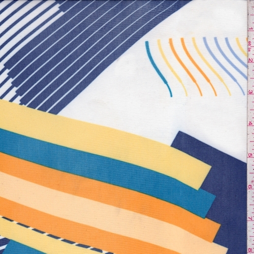 White/Navy Multi Abstract Stripe Power Mesh