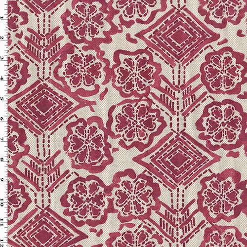 Magenta/Beige Geometric Floral Printed Canvas Decor Fabric DFW61269