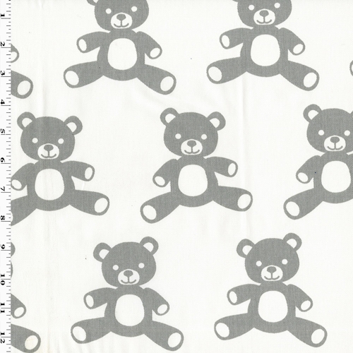 White/Gray Premier Bear Printed Twill Decorating Fabric
