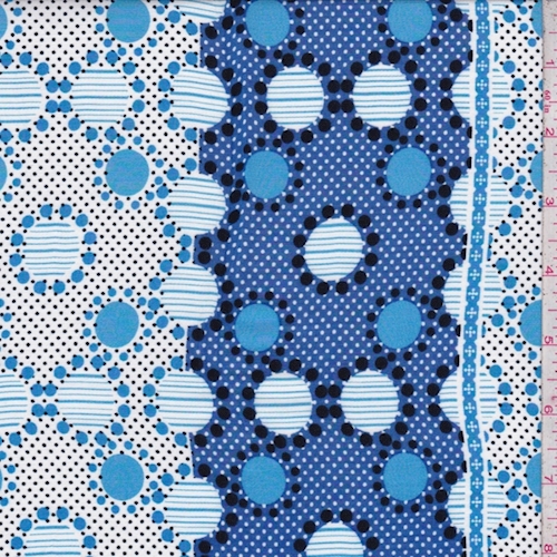 Sky/Blue/White Dot Stripe Rayon Challis