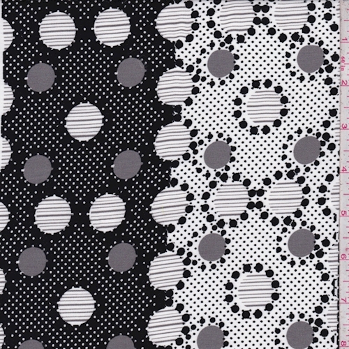 Black/Grey/White Dot Stripe Rayon Challis