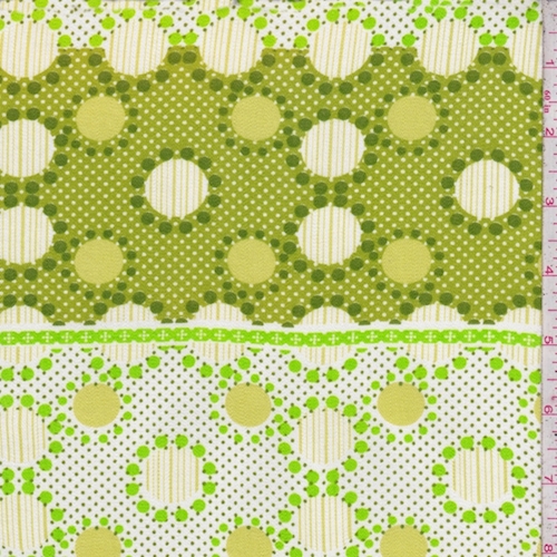 Green/Citron/White Dot Stripe Rayon Challis