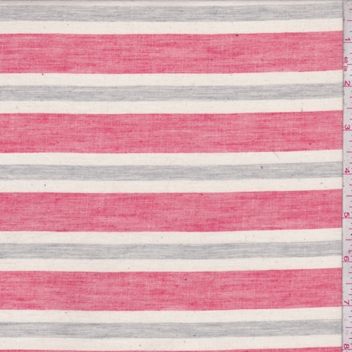 Coral Red/White/Grey Stripe Cotton Lawn