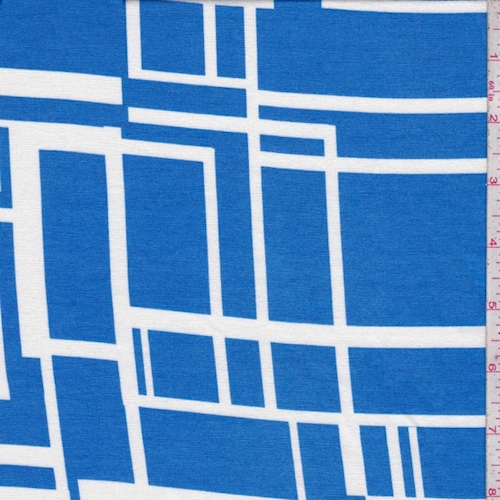 Royal/White Grid Print Rayon Jersey Knit