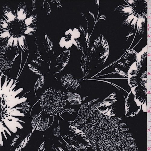 Black/Ivory Sketch Floral Scuba Knit