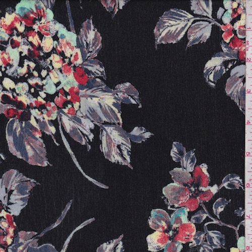 Black Multi Hydrangea Crinkled Gauze