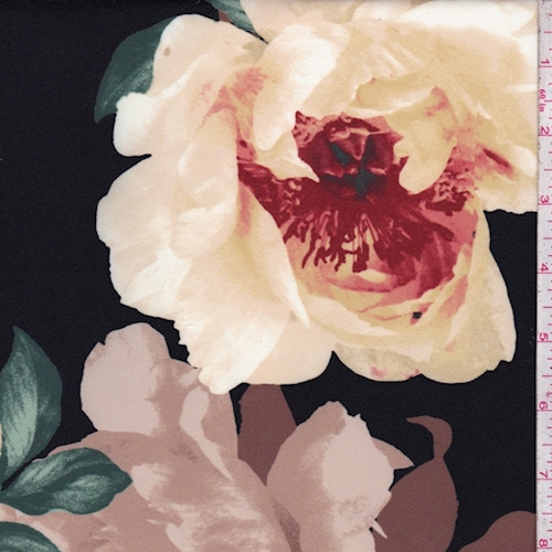 Black/Beige Large Floral Twill