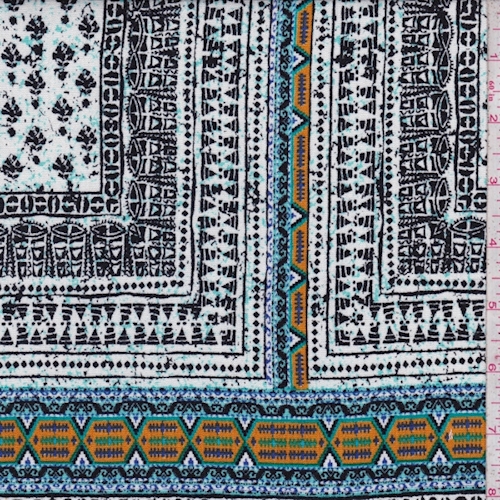 White/Black/Gold Multi Tribal Tile Crinkled Gauze