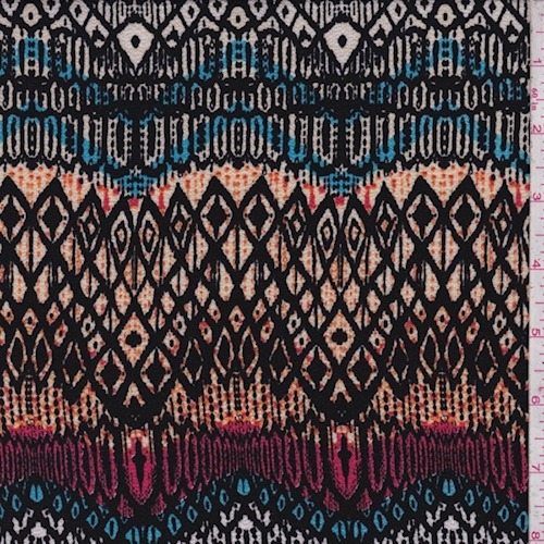 Black/Orange/Blue Tribal Wave Crinkled Crepe