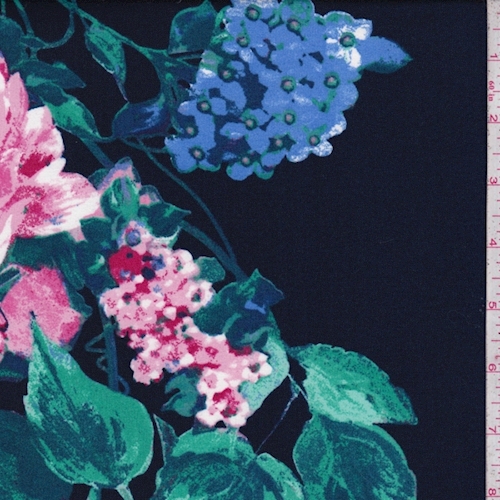 Navy Hydrangea/Floral Double Brushed Jersey Knit