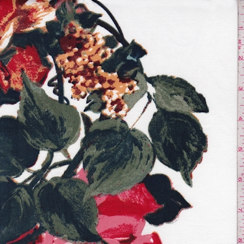 White Hydrangea/Floral Double Brushed Jersey Knit