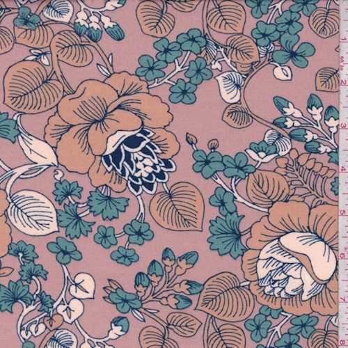Dusty Clay Stylized Floral Double Brushed Jersey Knit