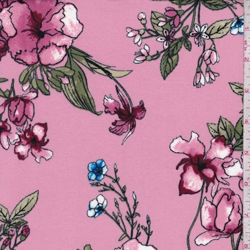 Blush Pink/Maroon Floral Double Brushed Jersey Knit