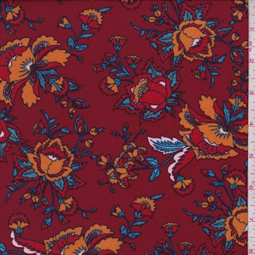 Garnet Multi Stylized Small Floral Double Brushed Jersey Knit