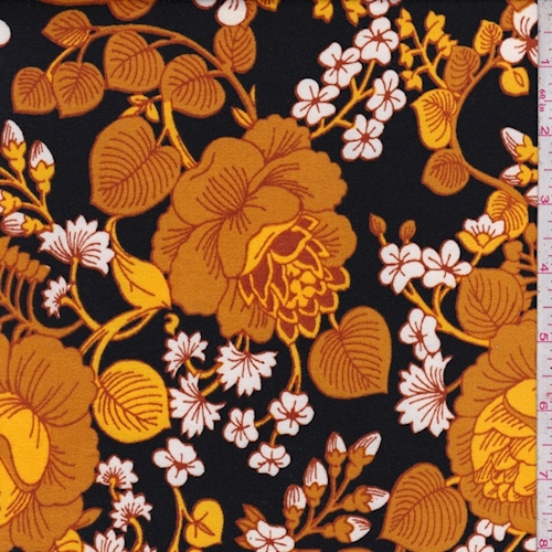 Black/Gold Stylized Floral Double Brushed Jersey Knit