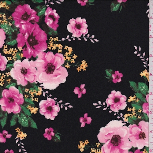 Black/Pink Floral Bouquet Double Brushed Jersey Knit
