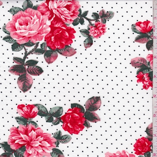 White Floral Dot Double Brushed Jersey Knit