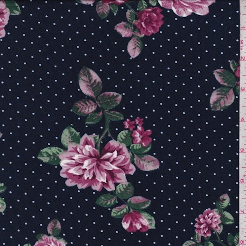 Dark Navy Floral Dot Double Brushed Jersey Knit