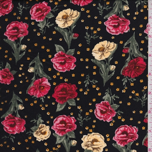 Black/Red/Yellow Tossed Floral Double Brushed Jersey Knit