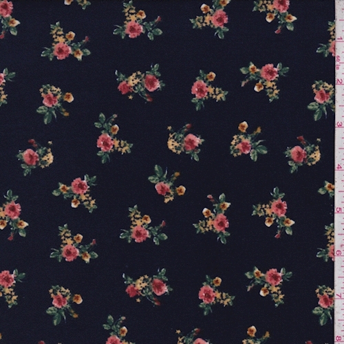 Dark Navy Mini Floral Double Brushed Jersey Knit