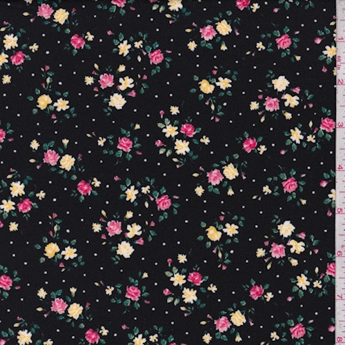 Black/Pink Mini Floral Double Brushed Jersey Knit